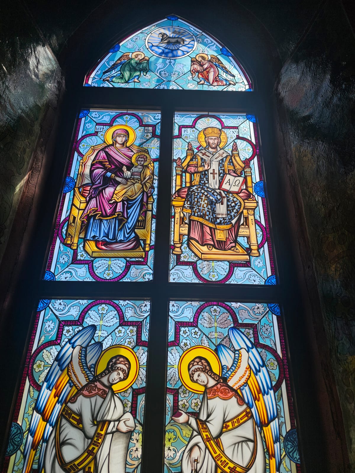 Christ & Theotokos Enthroned — Church Window